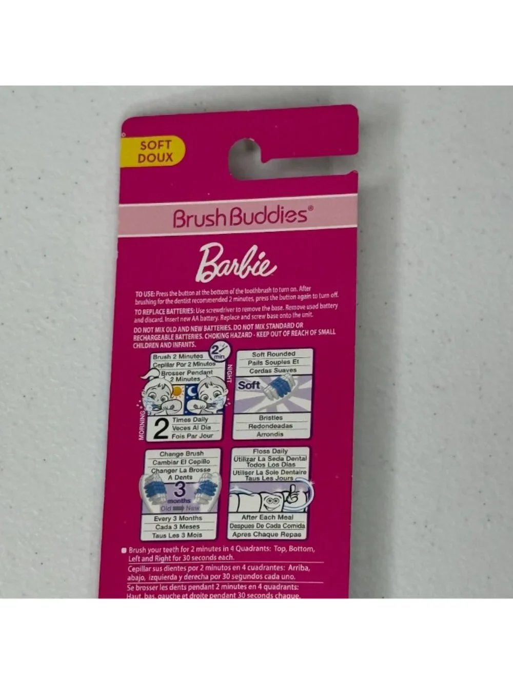 Barbie Sonic Powered Toothbrush Kids Soft Bristles Battery Included